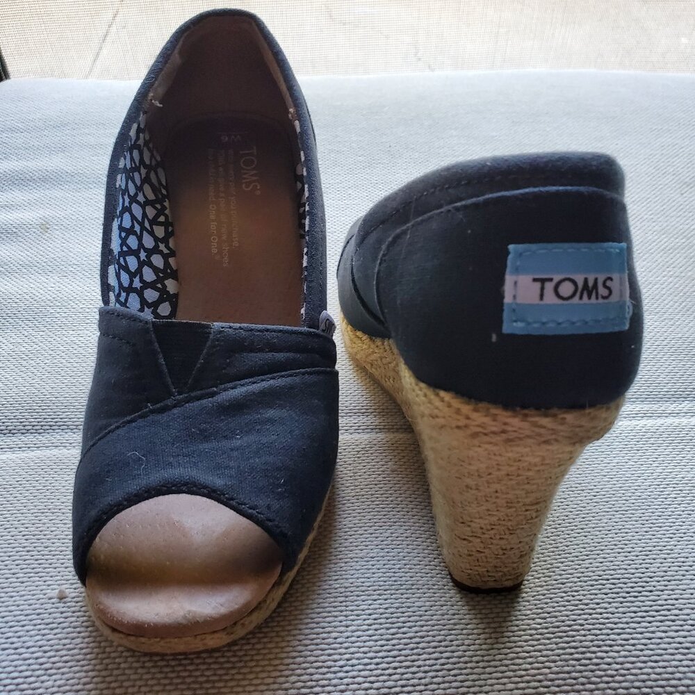 Toms Wedges Black Canvas